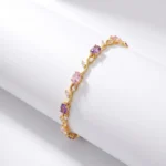 Tulip Gold Plated Crystal Bracelet - Pink&Clear Stones