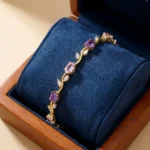 Tulip Gold Plated Crystal Bracelet - Pink&Clear Stones - Image 2
